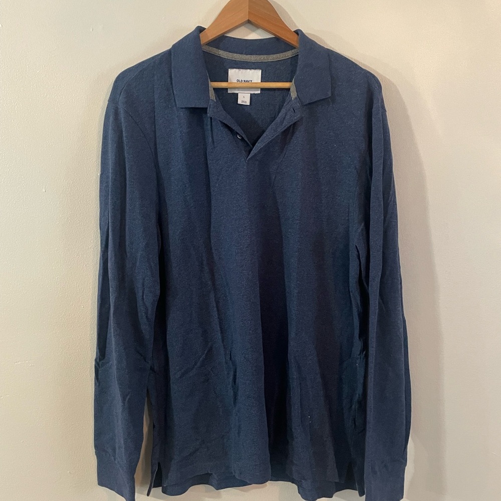 Old Navy Long Sleeve Blue Polo Shirt Men’s Size L